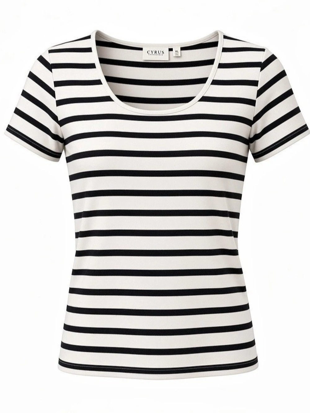 Cyrus Striped Short Sleeve Top in White & Black Size XL Like New